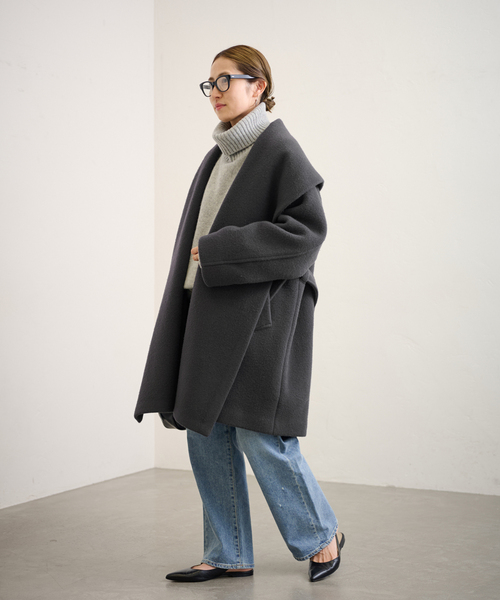 【新品、タグ付き】FRAMeWORK ノーカラー ウールコート FRAMeWORK（フレームワーク） T/W Vネックノーカラーコート : KLD