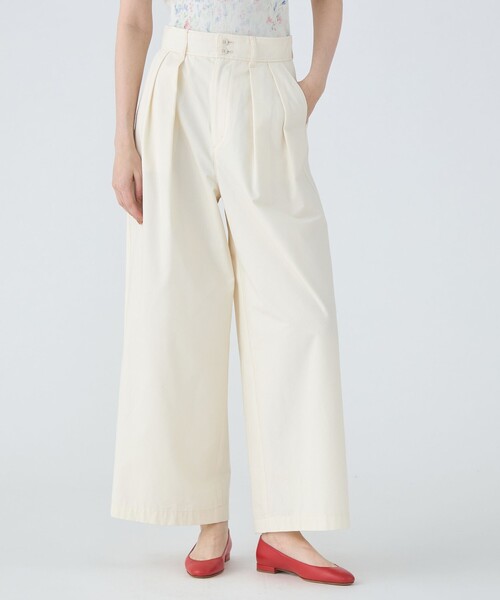 MACPHEE パンツ シルクネップウェザー タックワイドパンツ