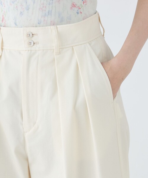 ワイドパンツ パンツ シルクネップウェザー タックワイドパンツ レディースの画像