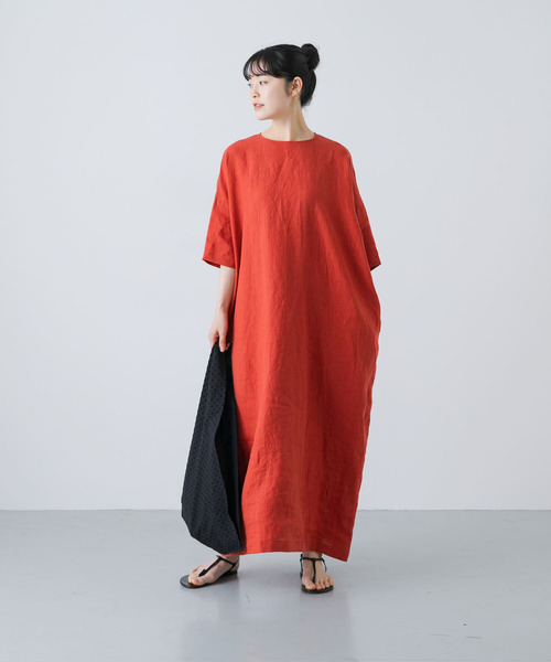 かぐれ　日本製 2サイズ展開リネンワイドワンピース　無地　ブラック　ドアーズ かぐれ 日本製 2サイズ展開リネンワイドワンピース 無地