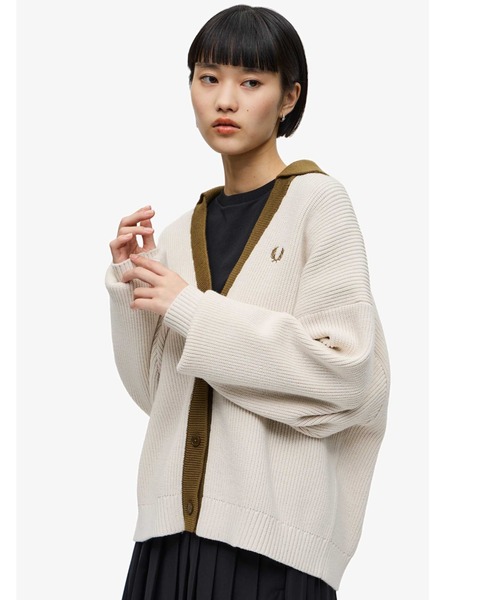 「FRED PERRY」 ニットカーディガン 10 ベージュ レディース