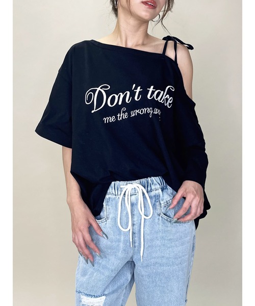 tシャツ ロゴワンショルカットソートップ レディース