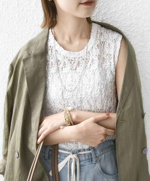 tシャツ 「手洗い可能」ラッセル レース ノースリーブ レディース