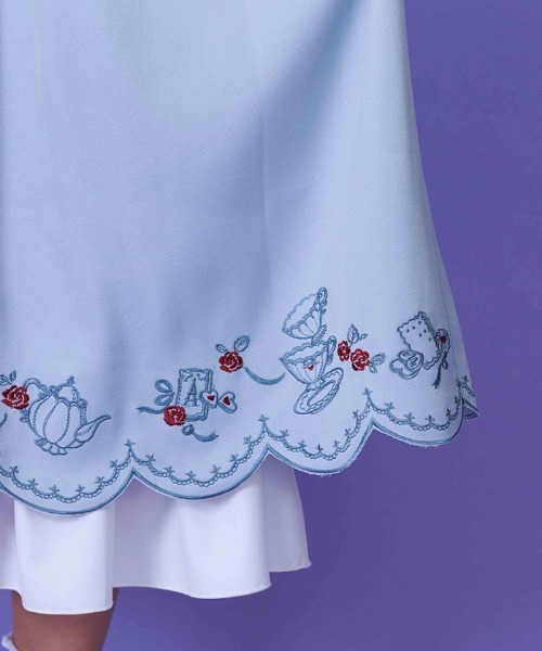 アクシーズファム　ポエティック　ティーパーティー刺繍OP サックス ティーパーティー刺繍ワンピース（ワンピース）｜axes femme