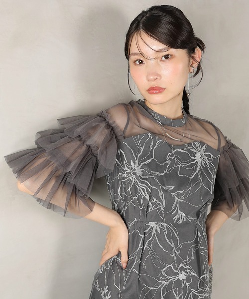 Kana ドレス スパンコール レース チュール フリル Iライン ドレス