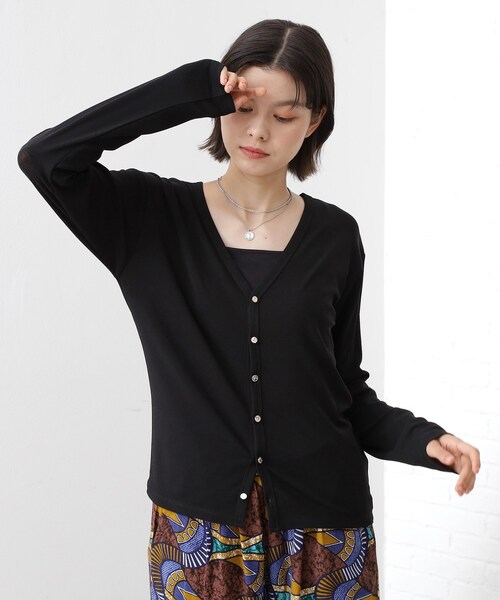 THE SHOP TK カーディガン シアーフライスVカーデ レディース