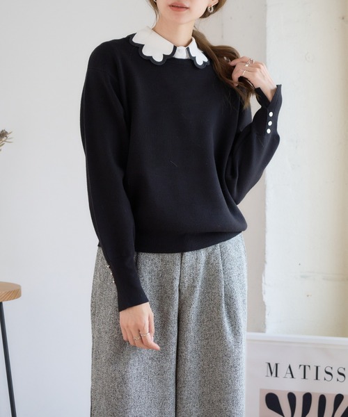 つけ襟 付け襟 刺繍パイピング 配色スカラップデザイン : ZOZOTOWN