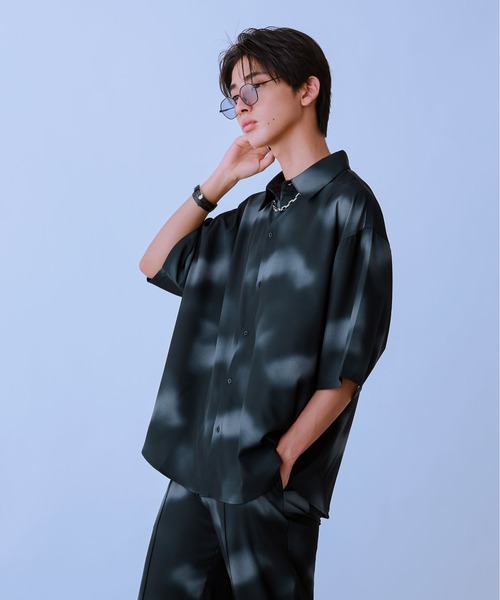 「Ellno Loset」 半袖シャツ MEDIUM ブルーグレー メンズ_画像4