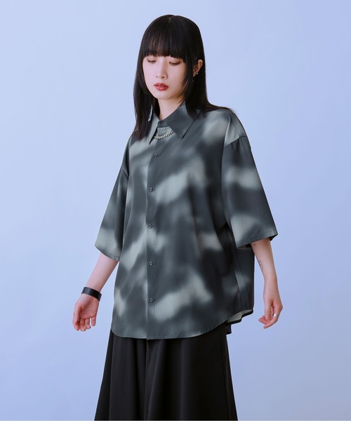 「Ellno Loset」 半袖シャツ MEDIUM ブルーグレー メンズ_画像9