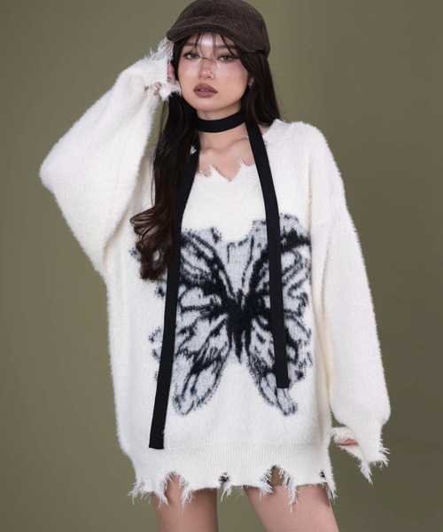 dispark ニット セーター DISPARK/「25年秋冬新作」バタフライダメージ