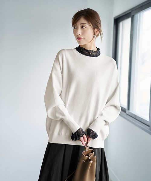 STYLE DELI（スタイルデリ） tシャツ 袖口から出すレーシィーインナー