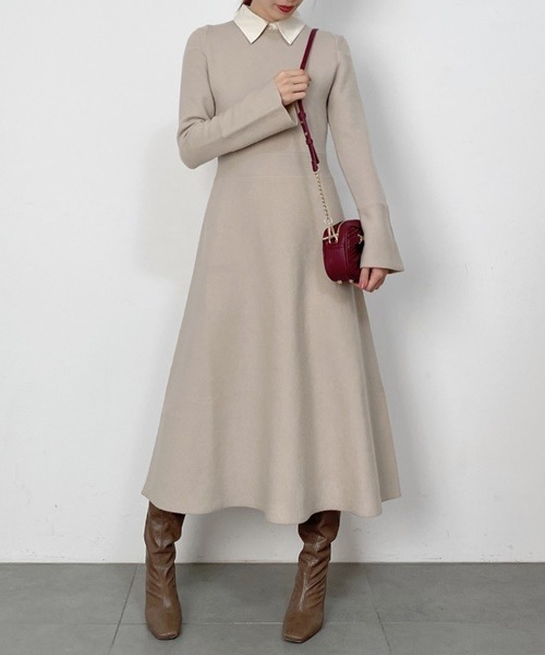 スナイデル　ワンピース　beige SNIDEL（スナイデル）の「サイドプリーツツイードワンピース