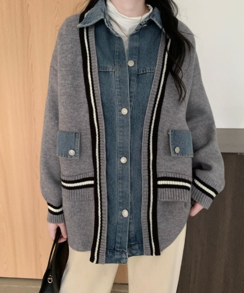 【極美品】DIESEL ニットカーディガン デニムドッキングジャケット emi+ カーディガン デニムドッキングニットカーディガン レディース