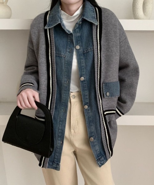 emi+ カーディガン デニムドッキングニットカーディガン レディース