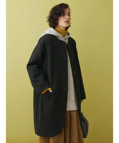 「CRAFT STANDARD BOUTIQUE」 ノーカラーコート FREE チャコールグレー レディース_画像3