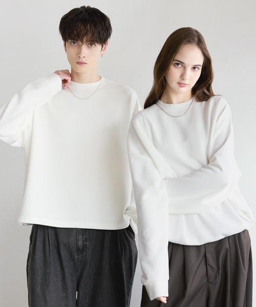 LOHEN ボクシーラインビッグロンTホワイト 長袖ドロップド丈シャツ tシャツ 「抗ピリング/防シワ」マルチファンクショナリーポンチドロー