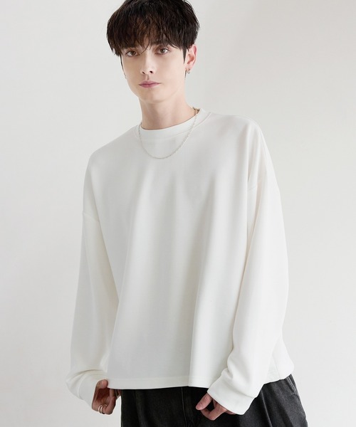 LOHEN ボクシーラインビッグロンTホワイト 長袖ドロップド丈シャツ tシャツ 「抗ピリング/防シワ」マルチファンクショナリーポンチドロー