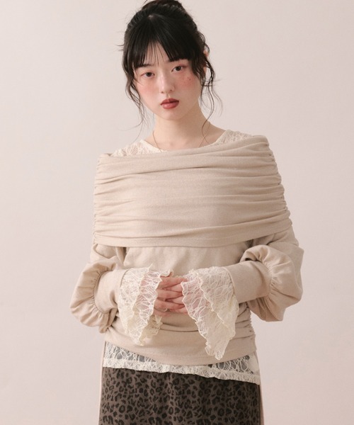 loin nuit tシャツ shirring off shoulder tops / シャーリングオフ