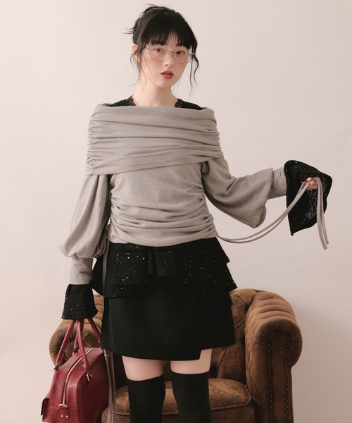 loin nuit tシャツ shirring off shoulder tops / シャーリングオフ