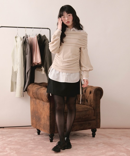 loin nuit tシャツ shirring off shoulder tops / シャーリングオフ