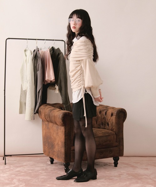 loin nuit tシャツ shirring off shoulder tops / シャーリングオフ