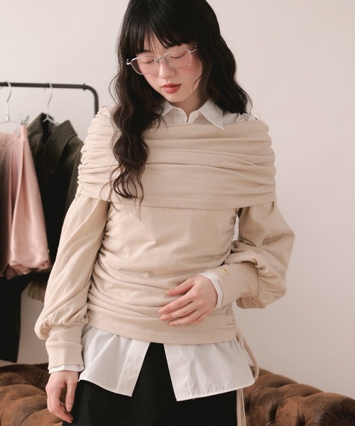 loin nuit tシャツ shirring off shoulder tops / シャーリングオフ