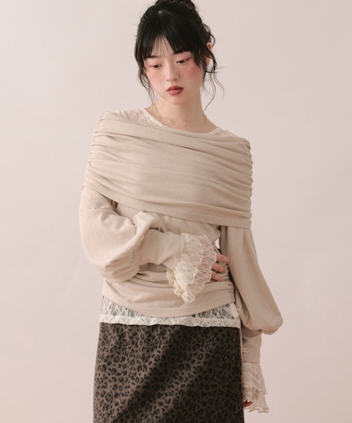 loin nuit tシャツ shirring off shoulder tops / シャーリングオフ