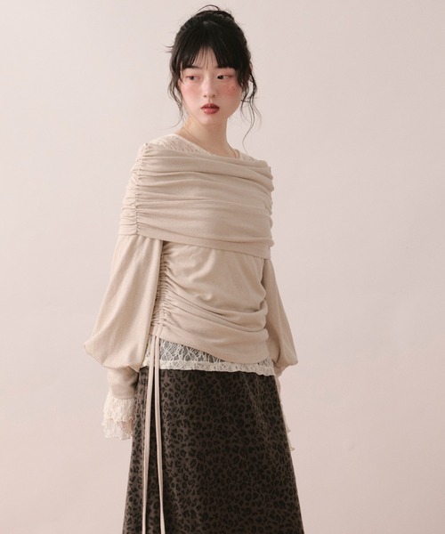 loin nuit tシャツ shirring off shoulder tops / シャーリングオフ