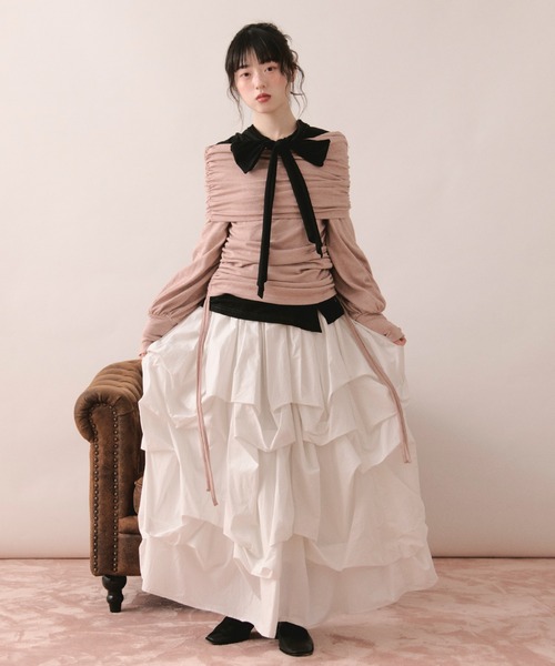 loin nuit tシャツ shirring off shoulder tops / シャーリングオフ