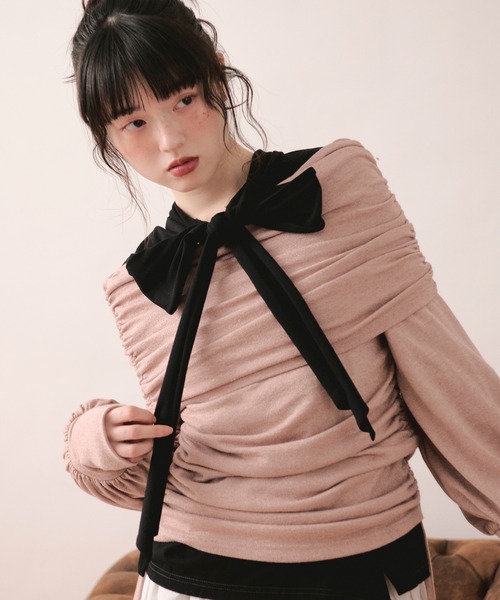 loin nuit tシャツ shirring off shoulder tops / シャーリングオフ
