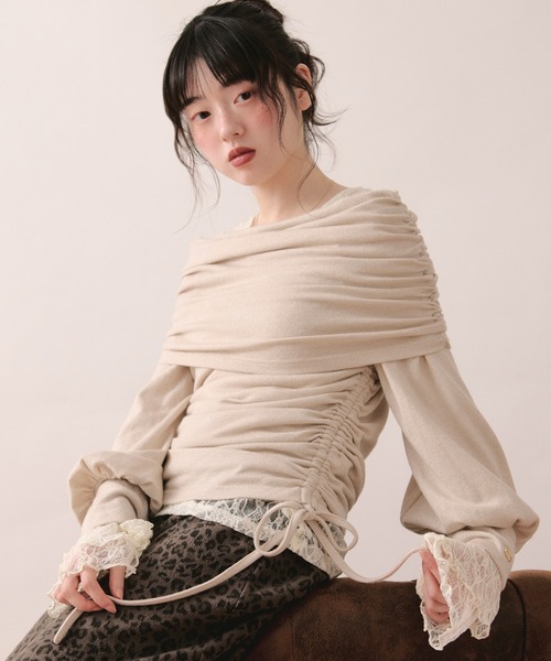 loin nuit tシャツ shirring off shoulder tops / シャーリングオフ