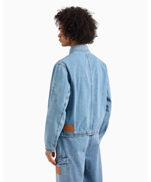 00s ARMANI JEANS レザージャケット　希少カラー　ブルーグレー ARMANI EXCHANGE デニムジャケット gジャン 「A|X アルマーニ