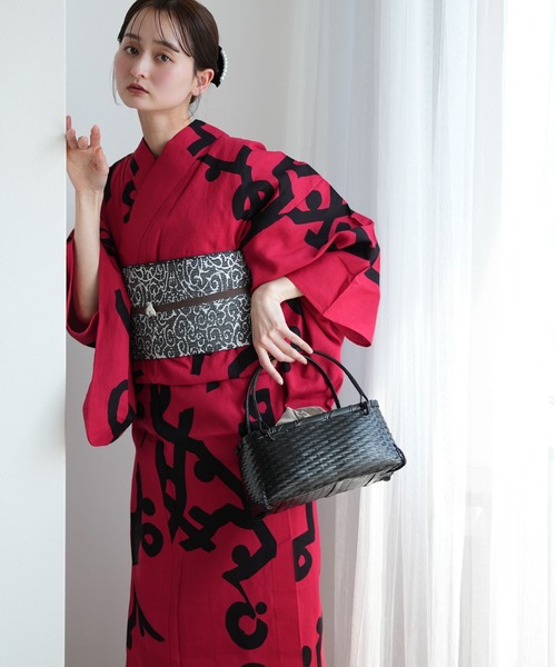 浴衣 手染め注染浴衣3点セット utatane×注染工房 赤の墨躍 レディース