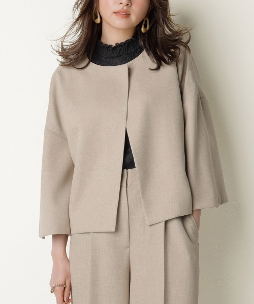 「RANAN」 ノーカラージャケット L ネイビー レディース_画像6
