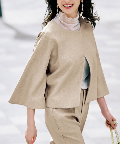 「RANAN」 ノーカラージャケット L ネイビー レディース_画像9