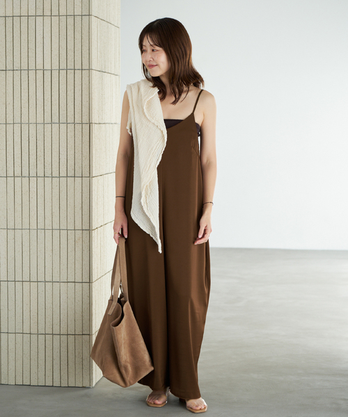 オールインワン dull satin パンツドレス レディースの画像