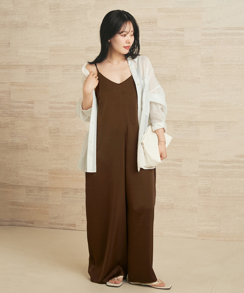 オールインワン dull satin パンツドレス レディースの画像