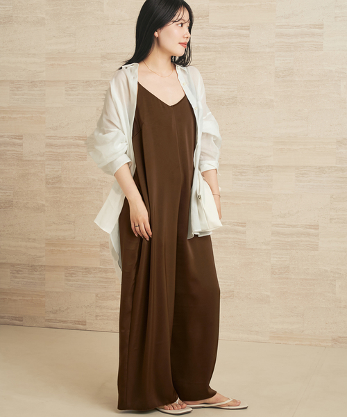 オールインワン dull satin パンツドレス レディースの画像