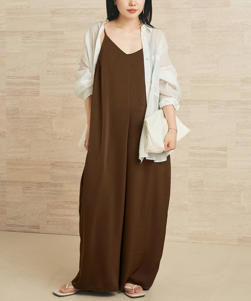 オールインワン dull satin パンツドレス レディースの画像