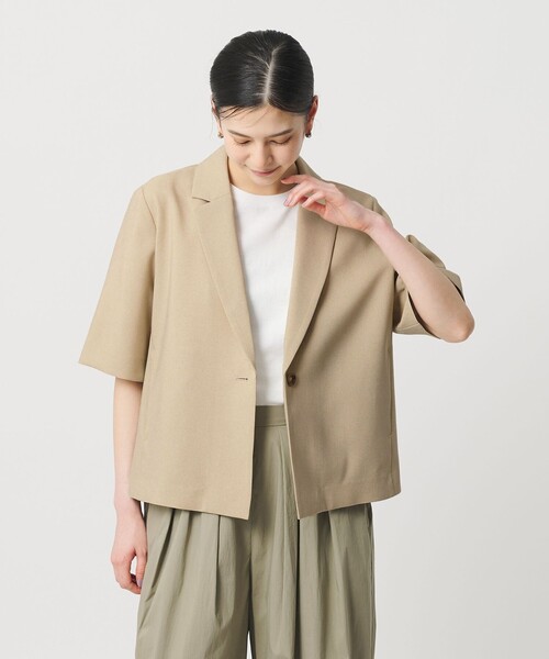 ジャケット テーラードジャケット 「WEB限定 Wardrobe DAILY MINIMAL」メランジ ハーフスリーブジャケット ウォッシャブルの画像