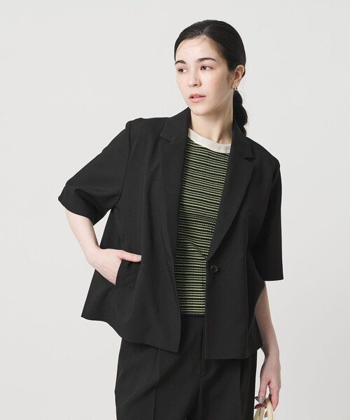 ジャケット テーラードジャケット 「WEB限定 Wardrobe DAILY MINIMAL」メランジ ハーフスリーブジャケット ウォッシャブルの画像