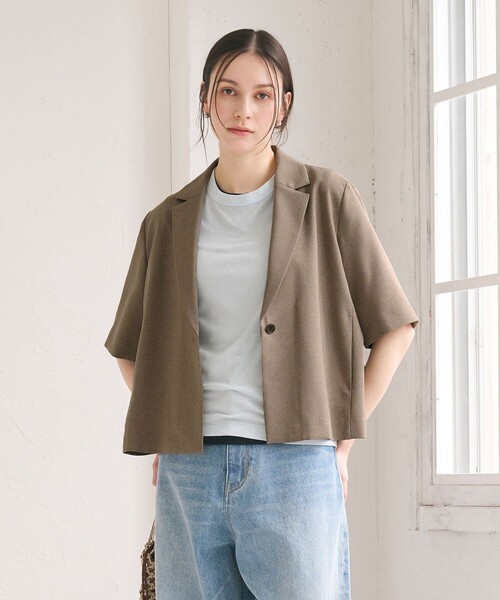 ジャケット テーラードジャケット 「WEB限定 Wardrobe DAILY MINIMAL」メランジ ハーフスリーブジャケット ウォッシャブルの画像