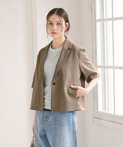 ジャケット テーラードジャケット 「WEB限定 Wardrobe DAILY MINIMAL」メランジ ハーフスリーブジャケット ウォッシャブルの画像
