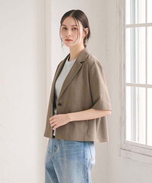 ジャケット テーラードジャケット 「WEB限定 Wardrobe DAILY MINIMAL」メランジ ハーフスリーブジャケット ウォッシャブルの画像