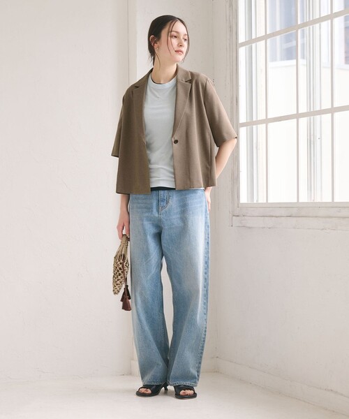 ジャケット テーラードジャケット 「WEB限定 Wardrobe DAILY MINIMAL」メランジ ハーフスリーブジャケット ウォッシャブルの画像