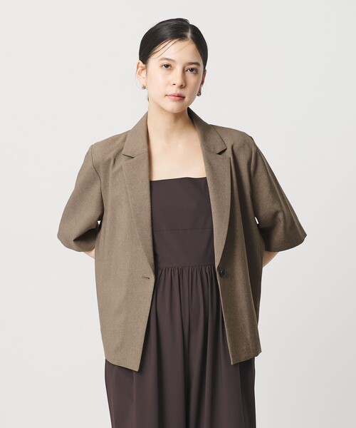 ジャケット テーラードジャケット 「WEB限定 Wardrobe DAILY MINIMAL」メランジ ハーフスリーブジャケット ウォッシャブルの画像