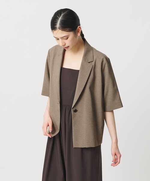 ジャケット テーラードジャケット 「WEB限定 Wardrobe DAILY MINIMAL」メランジ ハーフスリーブジャケット ウォッシャブルの画像