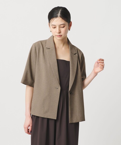 ジャケット テーラードジャケット 「WEB限定 Wardrobe DAILY MINIMAL」メランジ ハーフスリーブジャケット ウォッシャブルの画像