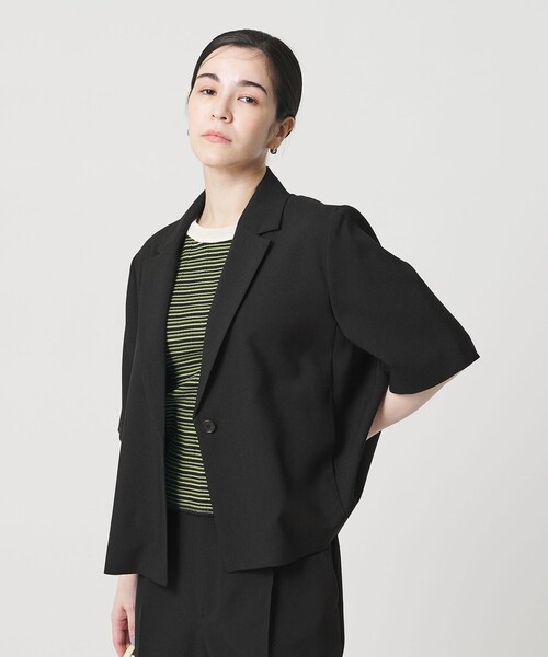 ジャケット テーラードジャケット 「WEB限定 Wardrobe DAILY MINIMAL」メランジ ハーフスリーブジャケット ウォッシャブルの画像