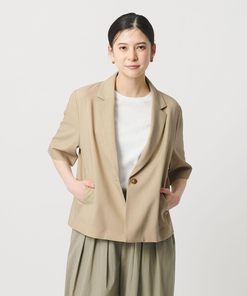 ジャケット テーラードジャケット 「WEB限定 Wardrobe DAILY MINIMAL」メランジ ハーフスリーブジャケット ウォッシャブルの画像